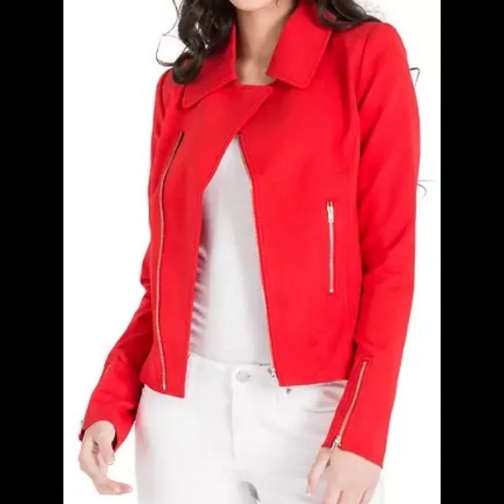 Miss Halladay Women's Zip Front Moto Jacket in Red New With Tags Size XL